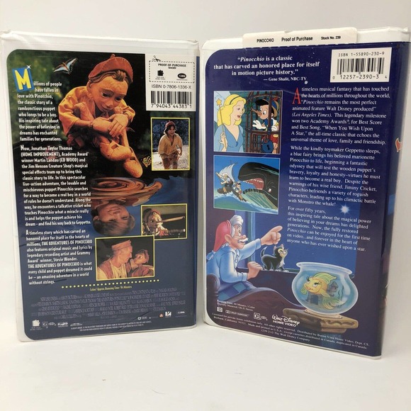 Pinocchio and The Adventures of Pinocchio VHS Tapes Disney Masterpiece New Line - Picture 5 of 8